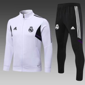 2022/2023 Real Madrid Long Zipped Jacket White Jacket And Black Pants Football Shirt