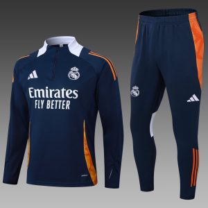 2024/2025 Real Madrid Half-Pull Training Suit Royal Blue (White Collar) Football Shirt 1:1 Thai Quality