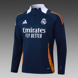 2024/2025 Real Madrid Half-Pull Training Suit Royal Blue (White Collar) Football Shirt 1:1 Thai Quality