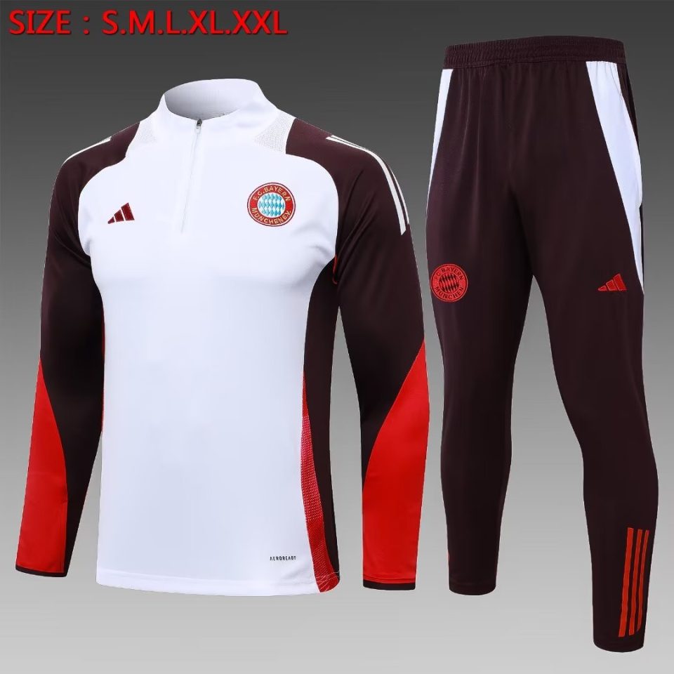 2024/2025 Bayern Munich Half-Pull Training Suit White Football Shirt 1:1 Thai Quality
