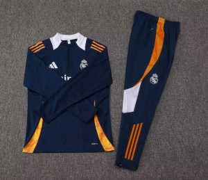 2024/2025 Real Madrid Half-Pull Training Suit Royal Blue (White Collar) Football Shirt 1:1 Thai Quality