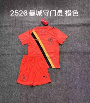 2025/2026 Kids Size Manchester City Goalkeeper Orange Football Shirt 1:1 Thai Quality