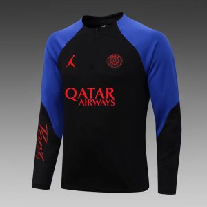 2022/2023 Psg Paris Saint-Germain Half-Pull Training Suit Black-Blue Sleeve